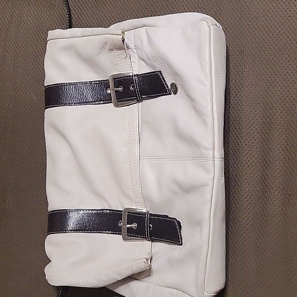 Pre-owned Beautiful Vintage Off White Leather Nina Bassi Large Crossbody Bag
